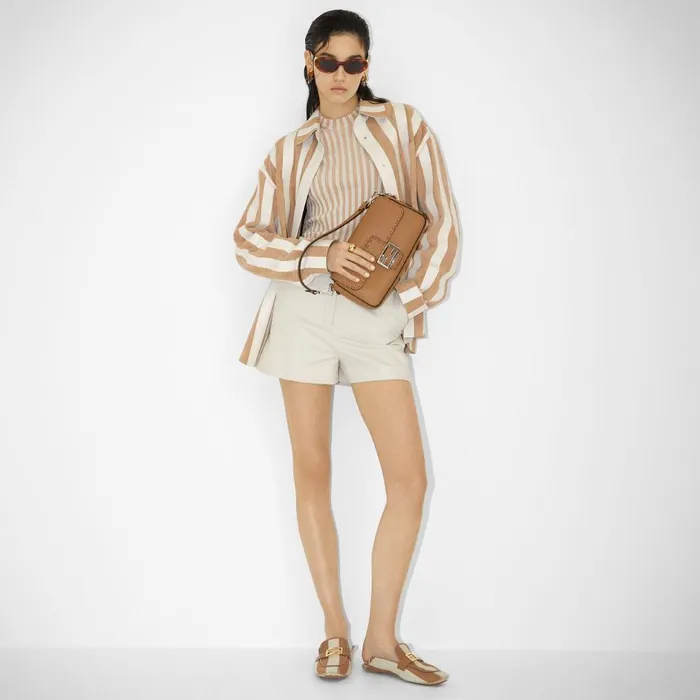 Fendi Mocassins and Loafers Baguette Beige Canvas Loafers 8211 Women
