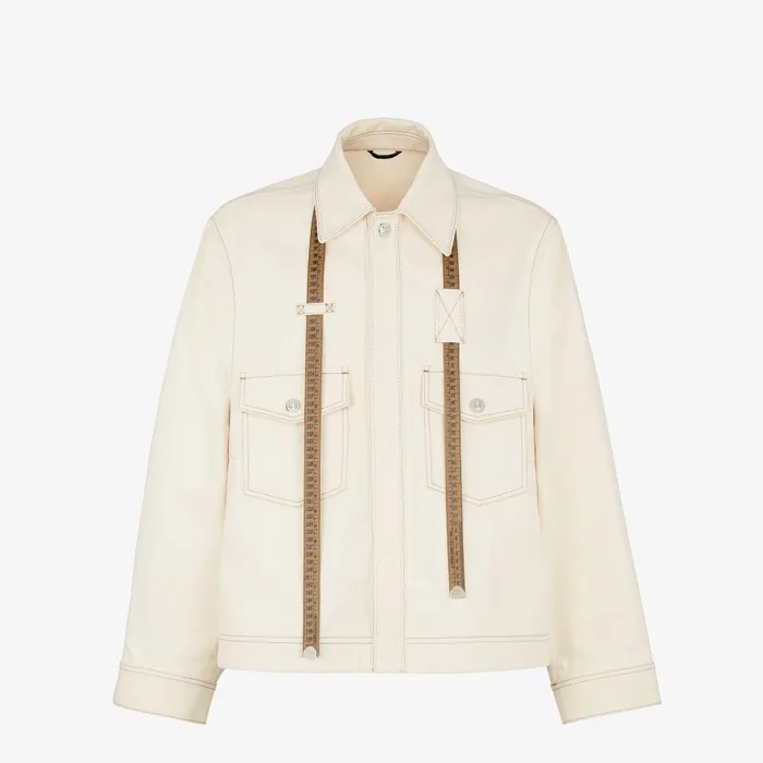 Fendi Outerwear Blouson Beige Canvas Jacket 8211 Men