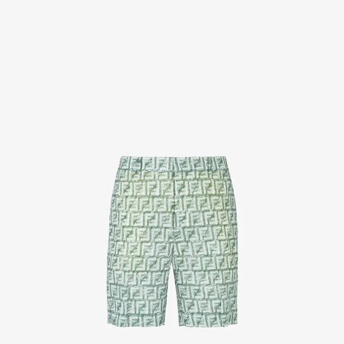 Fendi Pants and Shorts Bermudas Short Pants In Green FF Linen 8211 Men