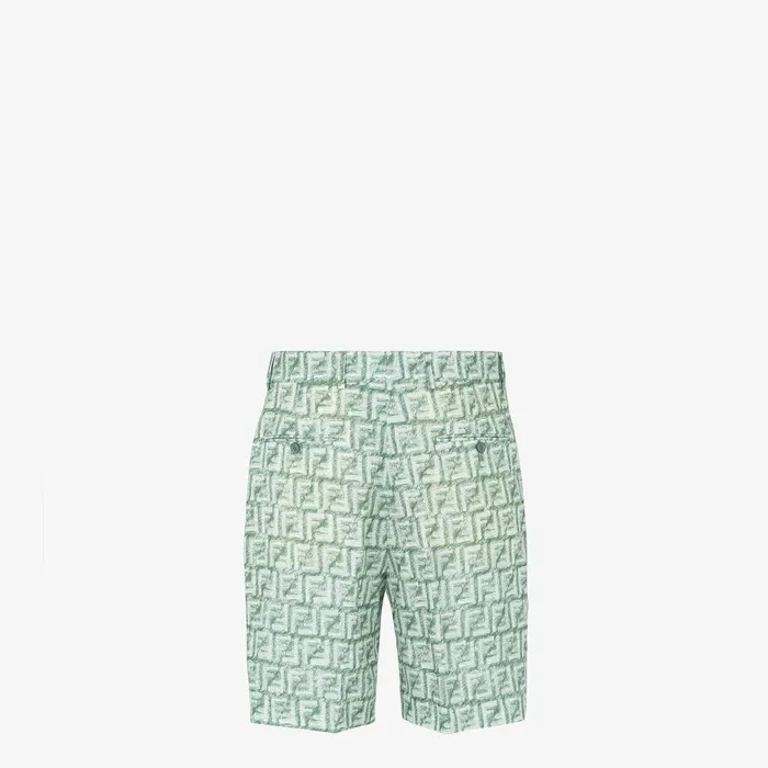 Fendi Pants and Shorts Bermudas Short Pants In Green FF Linen 8211 Men