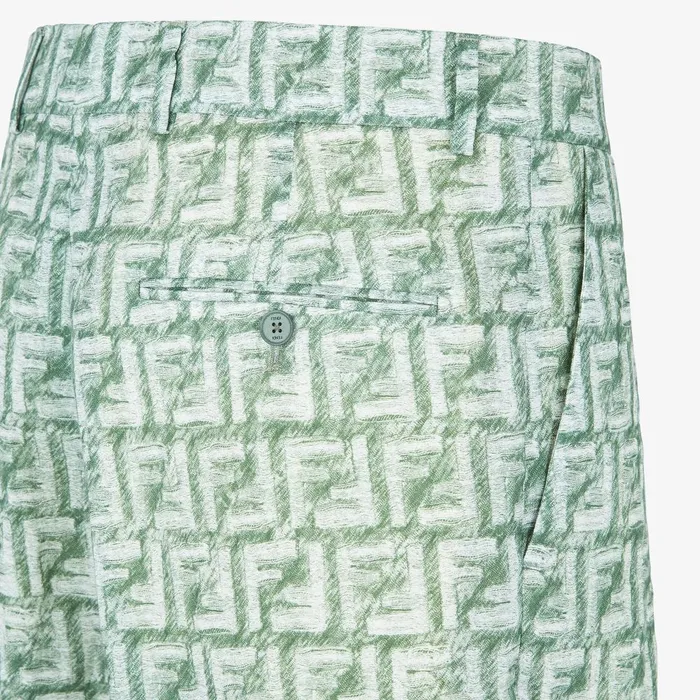 Fendi Pants and Shorts Bermudas Short Pants In Green FF Linen 8211 Men