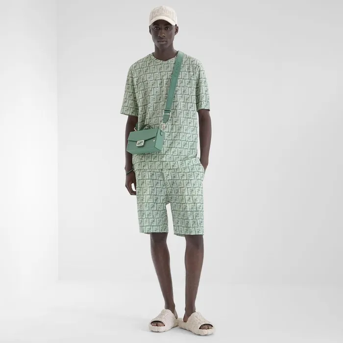 Fendi Pants and Shorts Bermudas Short Pants In Green FF Linen 8211 Men