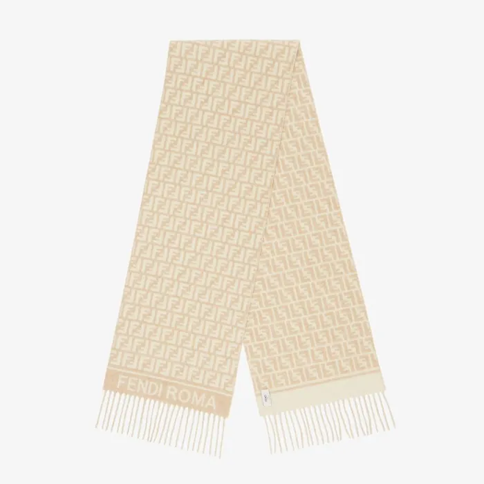 Fendi Scarves and Ponchos FF Scarf Beige Wool And Cashmere Scarf 8211 Women