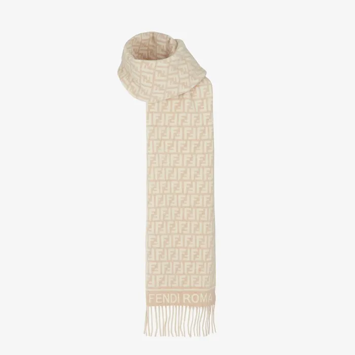 Fendi Scarves and Ponchos FF Scarf Beige Wool And Cashmere Scarf 8211 Women