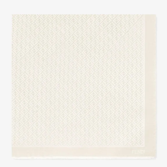 Fendi Scarves and Ponchos FF Shawl Ivory Organic Silk Shawl 8211 Women