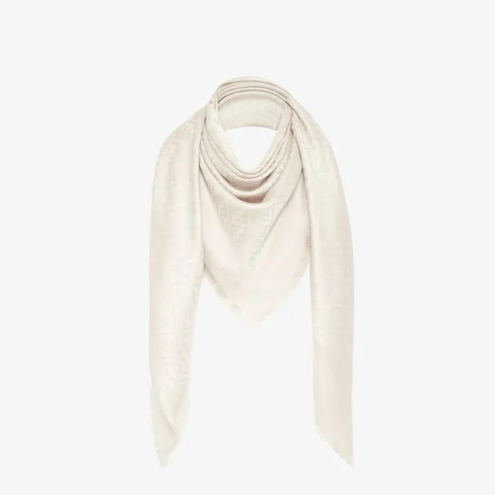 Fendi Scarves and Ponchos FF Shawl Ivory Organic Silk Shawl 8211 Women