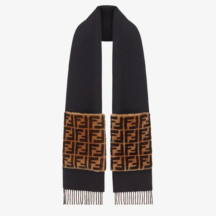 Fendi Scarves and Ponchos Touch Of Fur Scarf Black Wool And Cashmere Scarf 8211 Women
