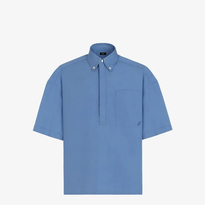 Fendi Shirts Shirt Blue Poplin Polo Shirt 8211 Men
