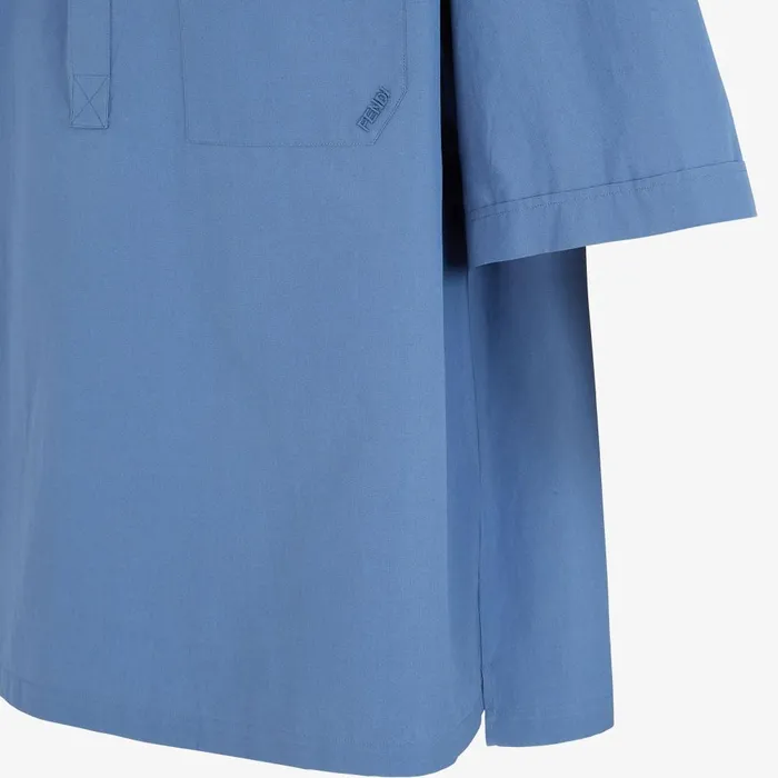 Fendi Shirts Shirt Blue Poplin Polo Shirt 8211 Men
