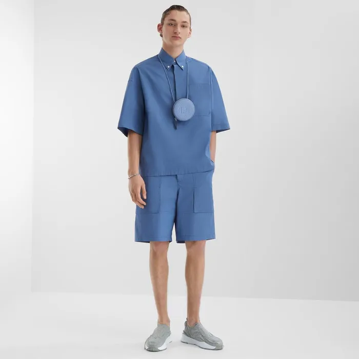 Fendi Shirts Shirt Blue Poplin Polo Shirt 8211 Men