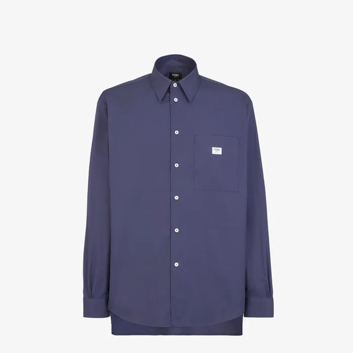 Fendi Shirts Shirt Dark Blue Poplin Shirt 8211 Men