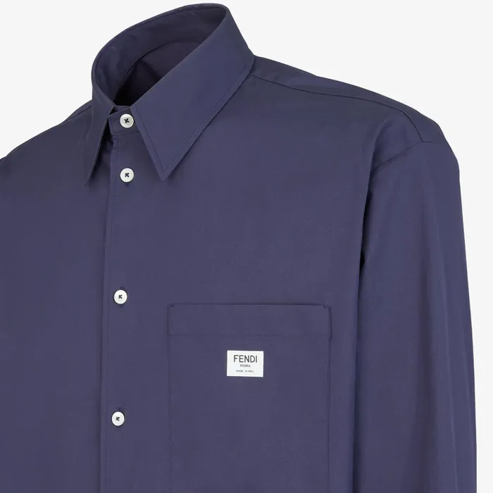 Fendi Shirts Shirt Dark Blue Poplin Shirt 8211 Men