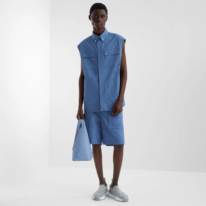 Fendi Shirts Vest Blue Poplin Vest 8211 Men