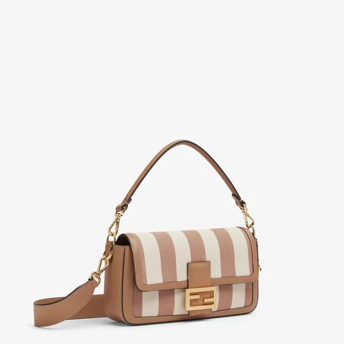 Fendi Shoulder and Crossbody Bags Baguette Beige Pequin Striped Fabric Bag 8211 Women