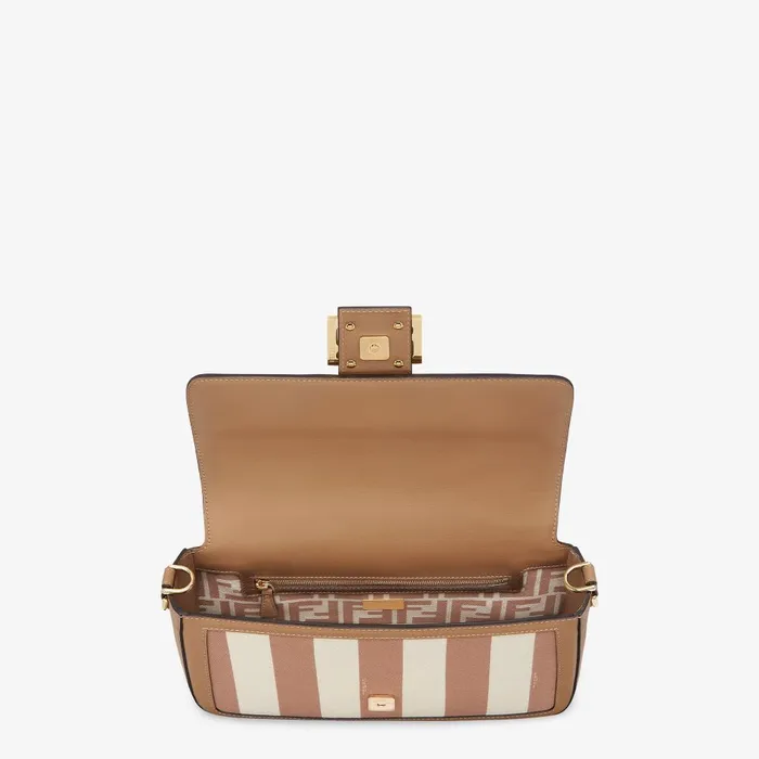 Fendi Shoulder and Crossbody Bags Baguette Beige Pequin Striped Fabric Bag 8211 Women