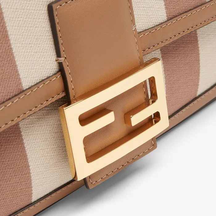 Fendi Shoulder and Crossbody Bags Baguette Beige Pequin Striped Fabric Bag 8211 Women