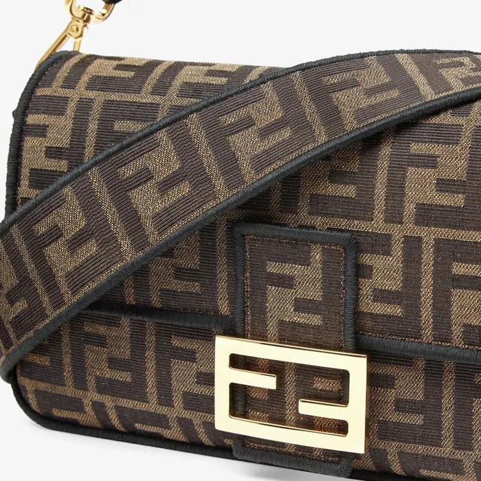 Fendi Shoulder and Crossbody Bags Baguette Brown FF Jacquard Fabric Bag 8211 Women