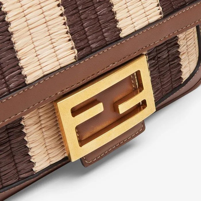 Fendi Shoulder and Crossbody Bags Baguette Chain Midi Brown Leather And Pequin Bag With Braiding 8211 Women