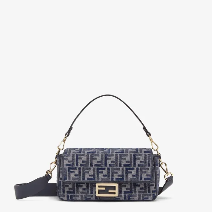 Fendi Shoulder and Crossbody Bags Baguette Dark Blue FF Chenille Bag 8211 Women