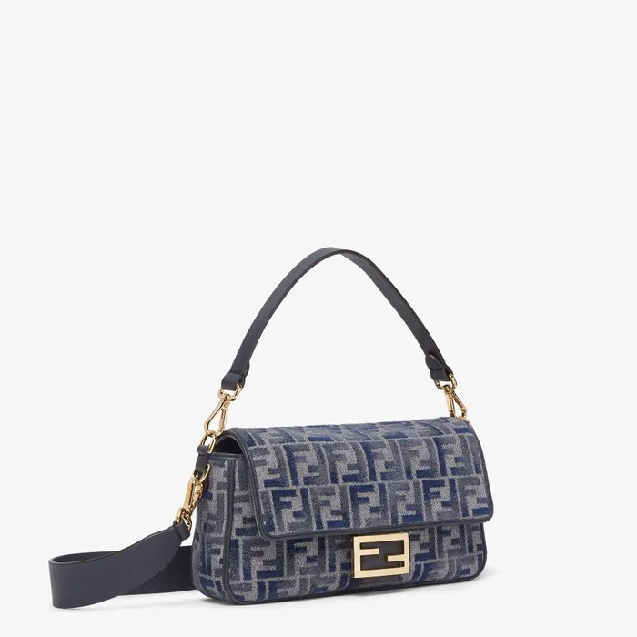 Fendi Shoulder and Crossbody Bags Baguette Dark Blue FF Chenille Bag 8211 Women