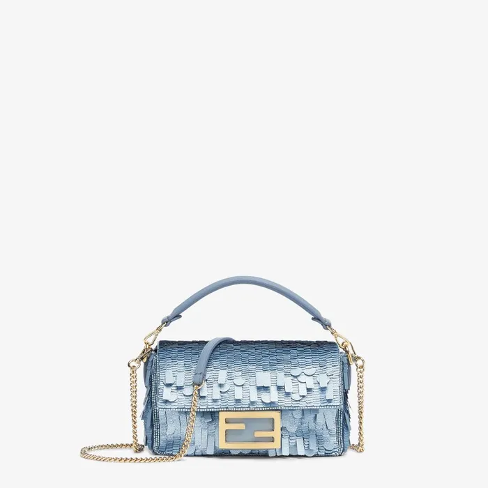 Fendi Shoulder and Crossbody Bags Baguette Mini Bag Embroidered With Denimeffect Light Blue Sequins 8211 Women Fendi Shoulder and Crossbody Bags Baguette Mini Bag Embroidered With Denimeffect Light Blue Sequins 8211 Women
