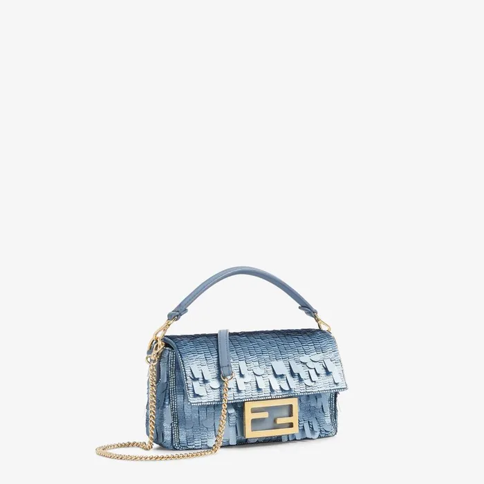 Fendi Shoulder and Crossbody Bags Baguette Mini Bag Embroidered With Denimeffect Light Blue Sequins 8211 Women