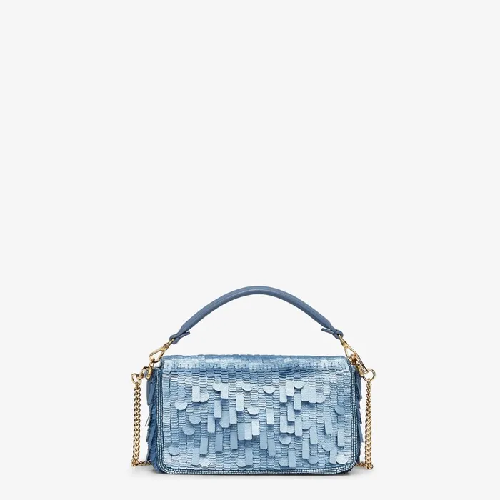 Fendi Shoulder and Crossbody Bags Baguette Mini Bag Embroidered With Denimeffect Light Blue Sequins 8211 Women
