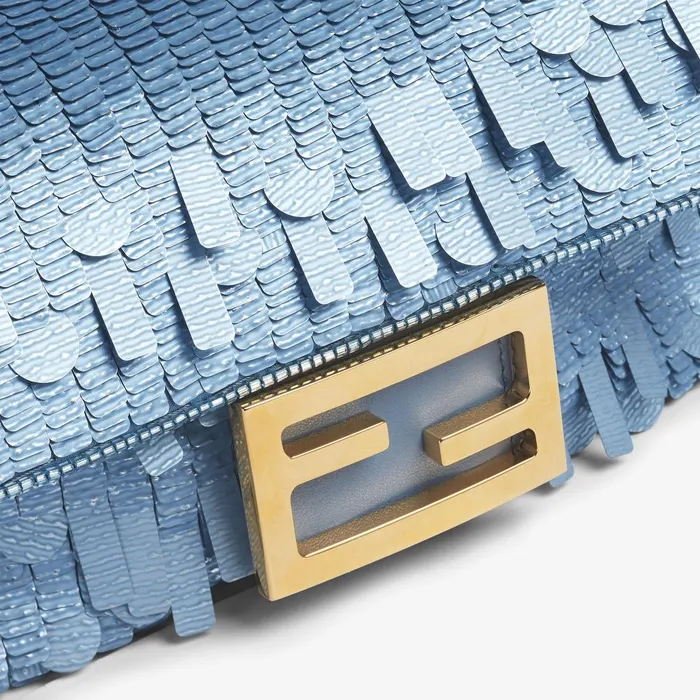Fendi Shoulder and Crossbody Bags Baguette Mini Bag Embroidered With Denimeffect Light Blue Sequins 8211 Women
