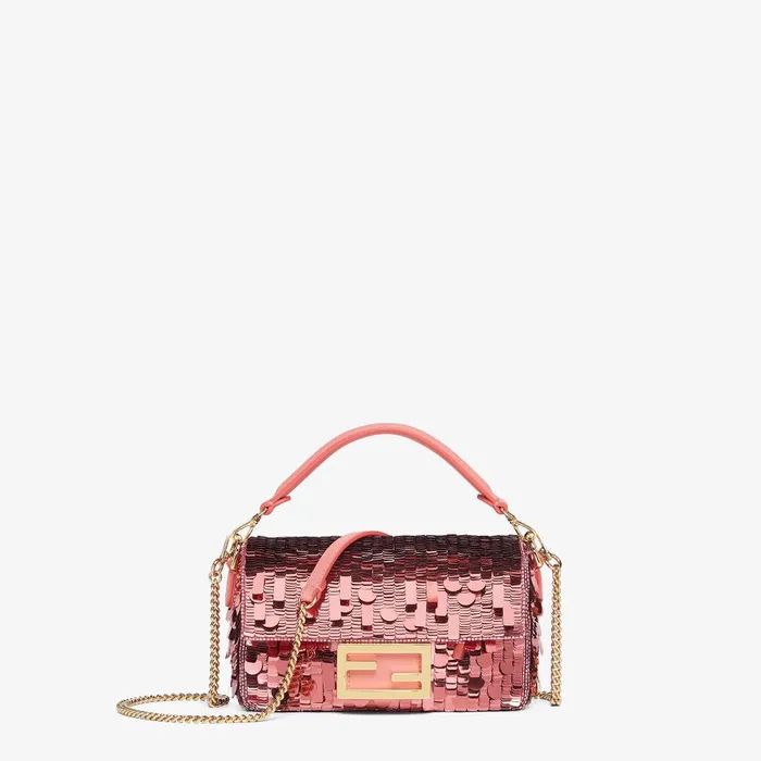 Fendi Shoulder and Crossbody Bags Baguette Mini Bag Embroidered With Pink Sequins 8211 Women Fendi Shoulder and Crossbody Bags Baguette Mini Bag Embroidered With Pink Sequins 8211 Women