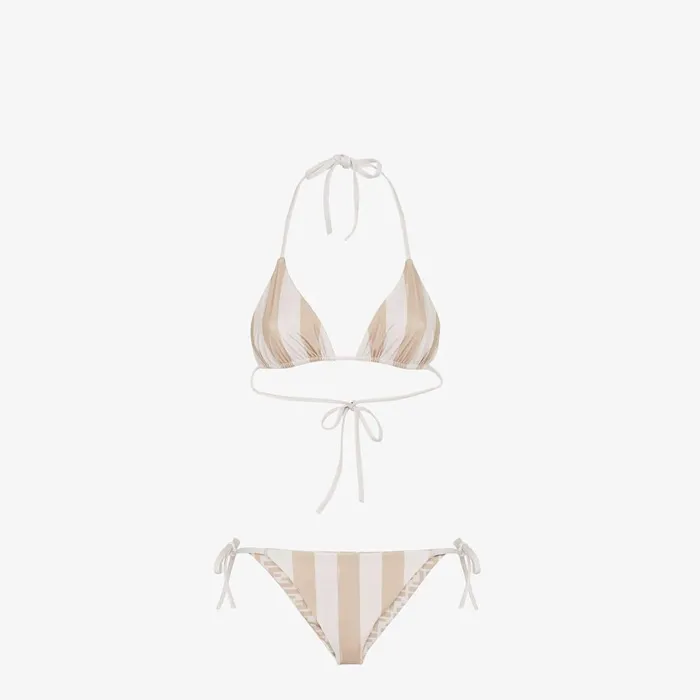 Fendi Swimwear Swimsuit Beige Lycra Reversible Bikini 8211 Women
