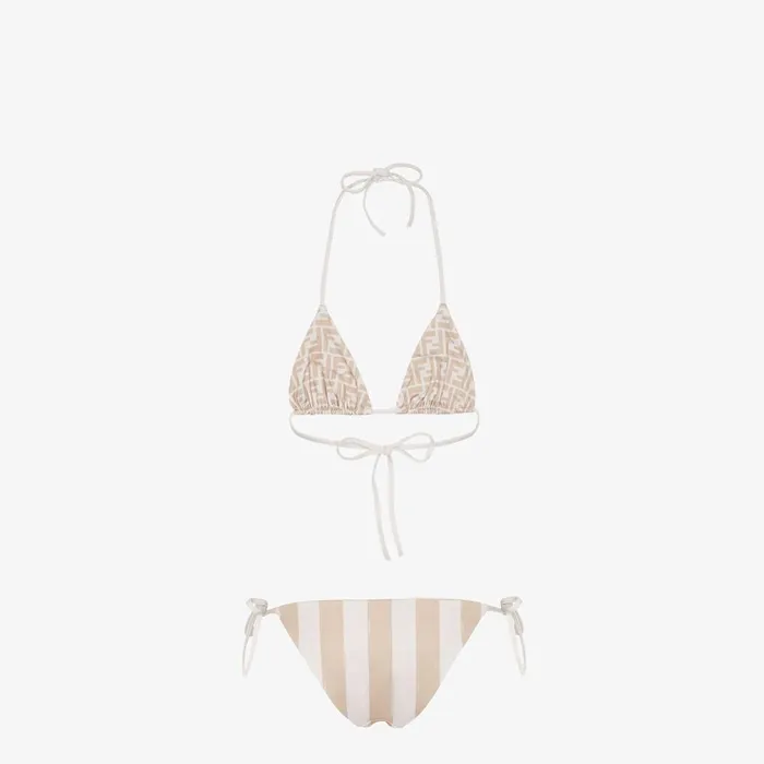 Fendi Swimwear Swimsuit Beige Lycra Reversible Bikini 8211 Women