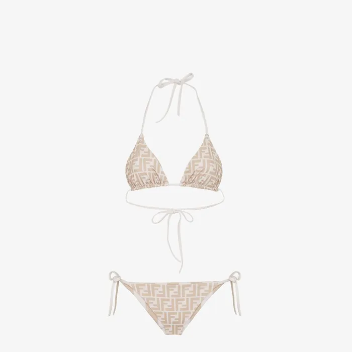 Fendi Swimwear Swimsuit Beige Lycra Reversible Bikini 8211 Women