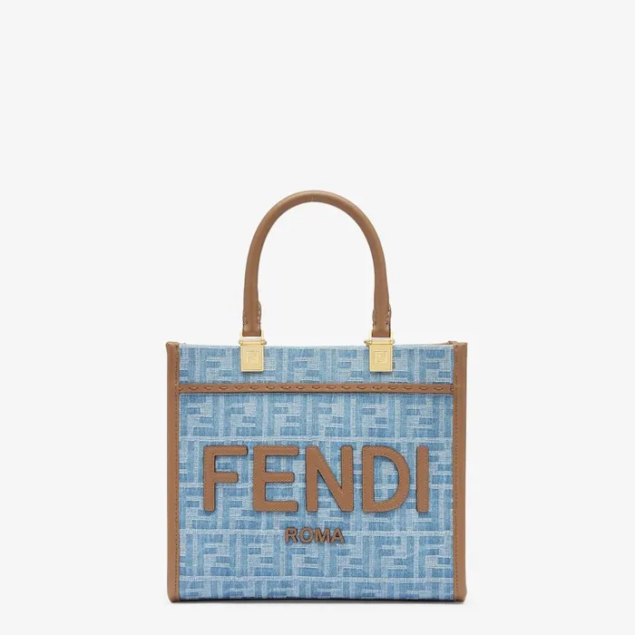 Fendi Tote Bags Fendi Sunshine Small Light Blue FF Denim Fabric Shopper 8211 Women Fendi Tote Bags Fendi Sunshine Small Light Blue FF Denim Fabric Shopper 8211 Women