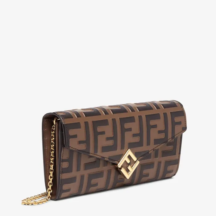 Fendi Wallets On Chain FF Diamonds Continental With Chain Brown And Black FF Leather Wallet 8211 Women