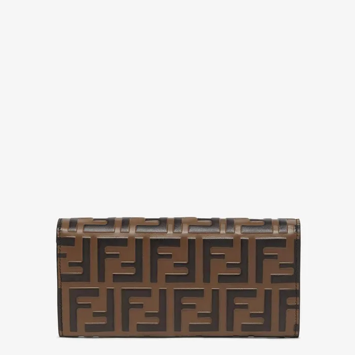 Fendi Wallets On Chain FF Diamonds Continental With Chain Brown And Black FF Leather Wallet 8211 Women