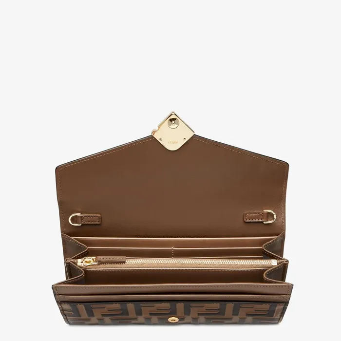 Fendi Wallets On Chain FF Diamonds Continental With Chain Brown And Black FF Leather Wallet 8211 Women