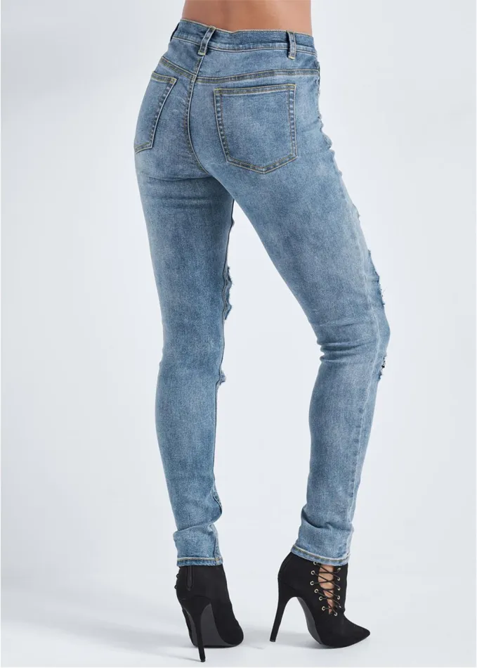 FISHNET INSET JEANS Medium Wash Women VENUS Novelty Jeans