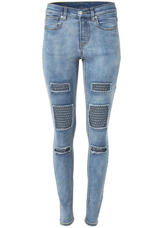 FISHNET INSET JEANS Medium Wash Women VENUS Novelty Jeans