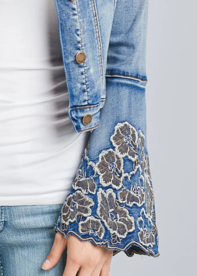 FLORAL EMBRIODERED JACKET Medium Wash Women VENUS Denim FLORAL EMBRIODERED JACKET Medium Wash Women VENUS Denim