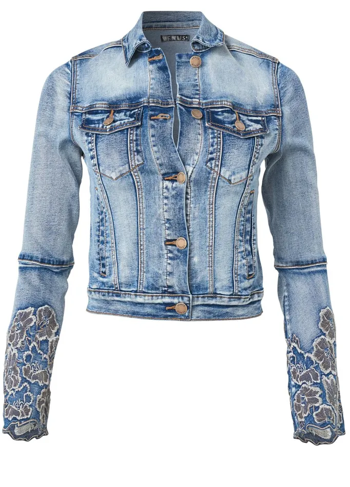 FLORAL EMBRIODERED JACKET Medium Wash Women VENUS Denim FLORAL EMBRIODERED JACKET Medium Wash Women VENUS Denim