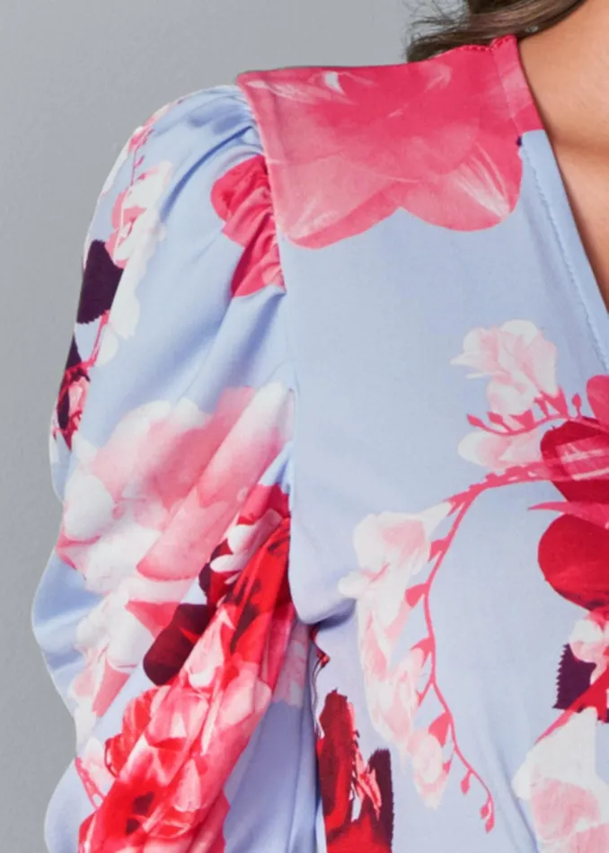 Floral FauxWrap Dress Light Blue Multi Women VENUS Short Dresses