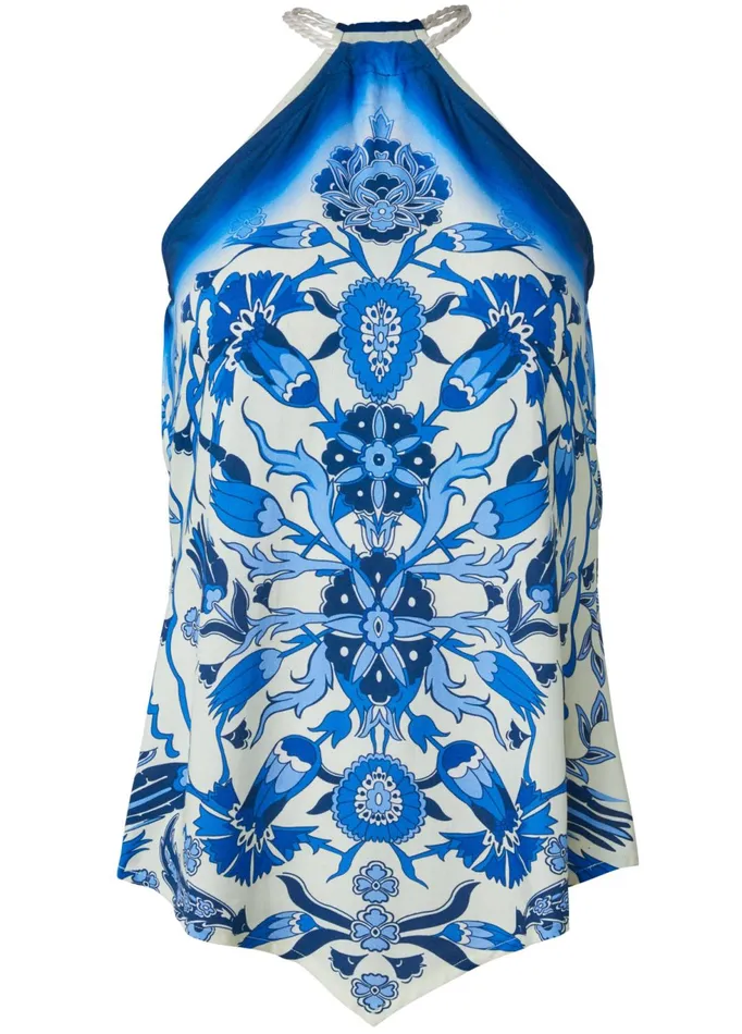 FLORAL HANDKERCHIEF TOP Blue Multi Women VENUS Night Out Tops