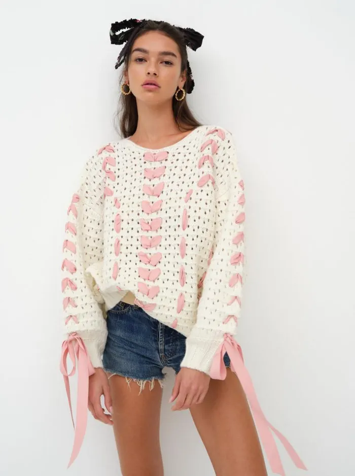 For Love and Lemons Knitwear Laurel Oversized Sweater Ivory 8211 Women