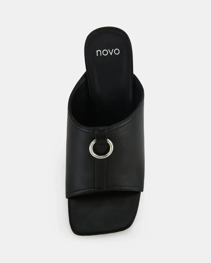 FRODO BLACK Open Toe Heels Mules NOVO Shoes Women