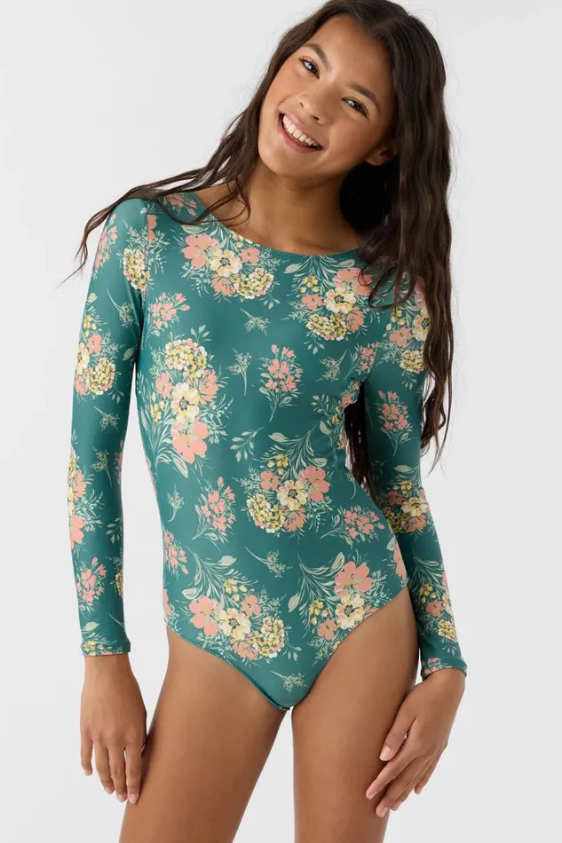 GIRL039S NAYA FLORAL TWIST BACK SURF SUIT Silver Pine Women O039NEILL Girl039S Swim