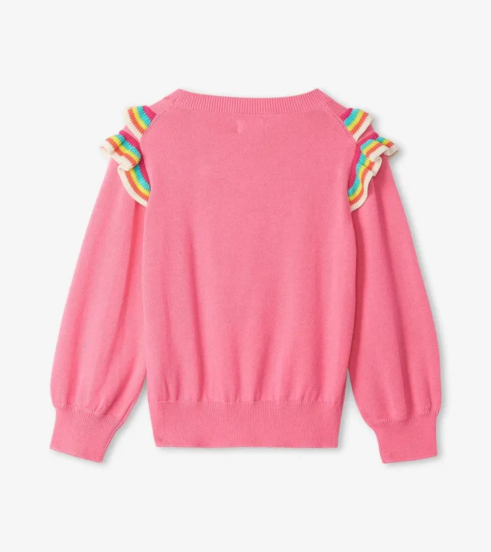 Girls Pink Rainbow Ruffle Sweater Hatley