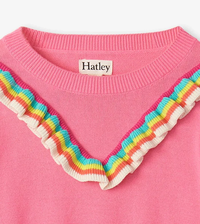Girls Pink Rainbow Ruffle Sweater Hatley