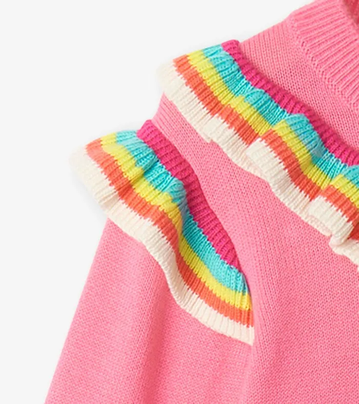 Girls Pink Rainbow Ruffle Sweater Hatley