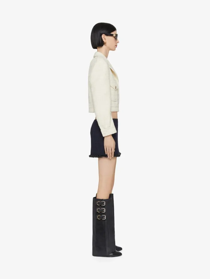 Givenchy Cropped Jacket In Tweed With 4G Liquid Detail Ecru Women Coats and Jackets