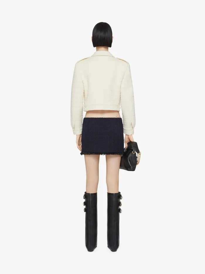 Givenchy Cropped Jacket In Tweed With 4G Liquid Detail Ecru Women Coats and Jackets